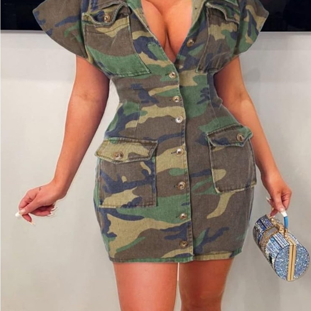 Camouflage Button-Up Dress
